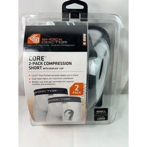 Shock Doctor Men Core Compression Shorts 2-Pack with Bio-Flex Cup - White Sz L‎